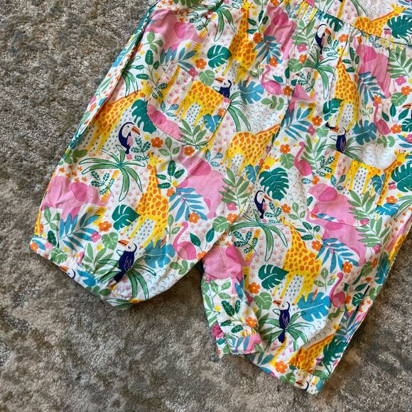 JoJo Maman Bebe Pretty Ruffle Shoulder Sunsuit Tropical Animals 0-3 Months NWT - Picture 4 of 9
